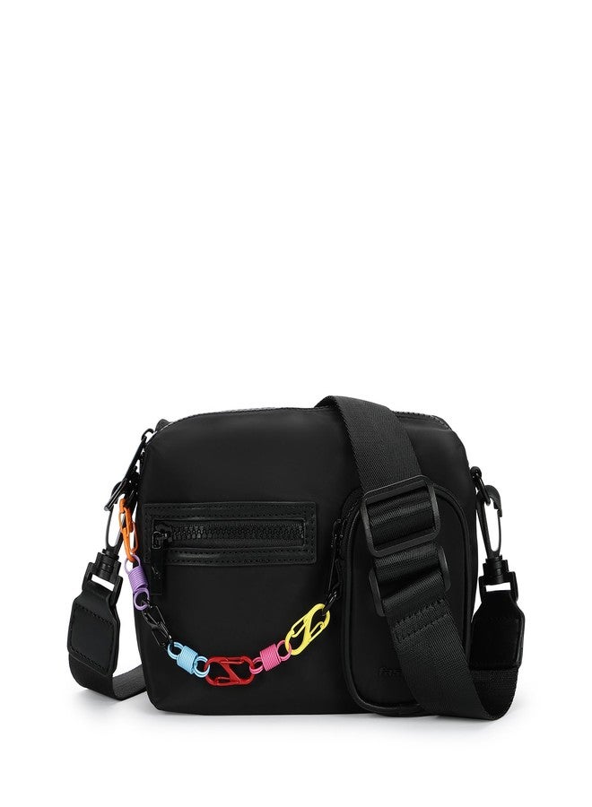 Fastrack Statement Chain Sling Bag for Women | Black Nylon Crossbody with Zipper Closure, Front Utility Pockets and Adjustable Strap | Lightweight Urban Sling for College & Travel - Image 1
